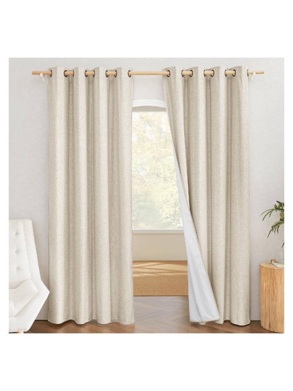 100% Blackout Linen Curtains 84 Inch Grommet Thermal Insulated Panels 2 Pack